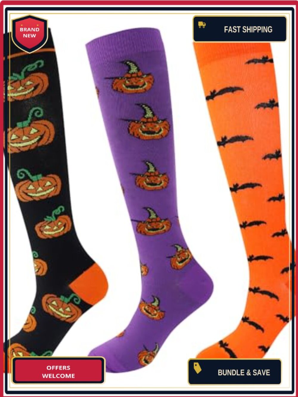 3 Pairs Compression Socks Knee High Nylon Stockings Support